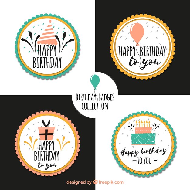 Set de pegatinas de feliz cumpleaños dibujados a mano 
