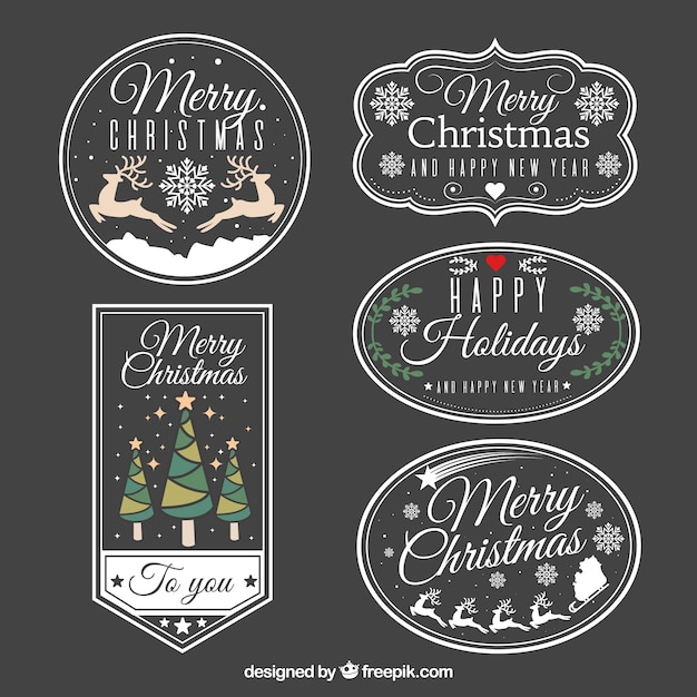 Set de pegatinas de feliz navidad en estilo vintage