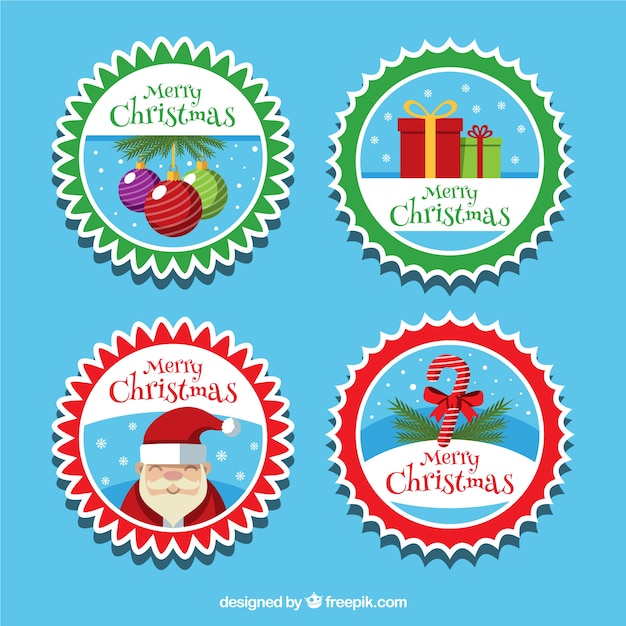 Vector gratuito set de pegatinas de feliz navidad en estilo vintage