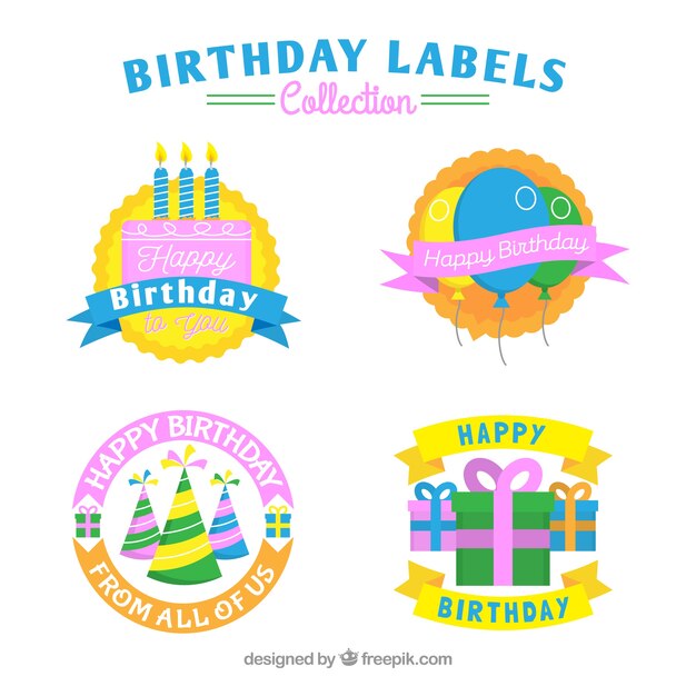 Set de pegatinas de fiesta de cumpleaños en diseño plano 