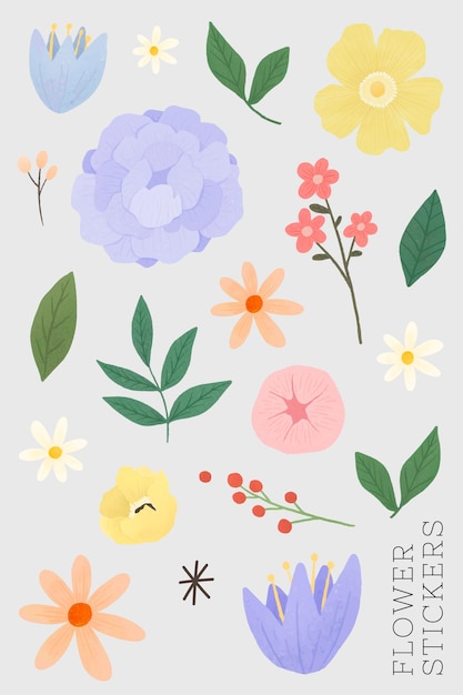 Set de pegatinas de flores y hojas