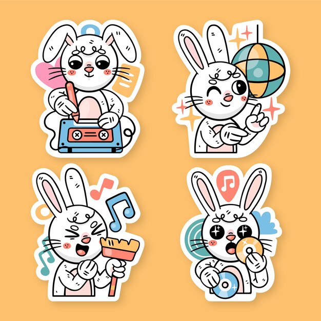 Set de pegatinas de música y baile de Ronnie el conejito