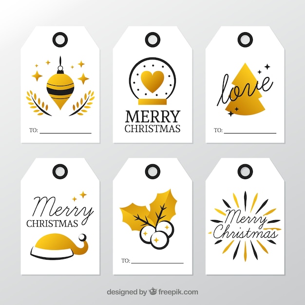 Vector gratuito set de pegatinas navideñas doradas