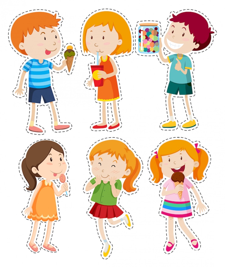 Vector gratuito set de pegatinas de niños y niñas