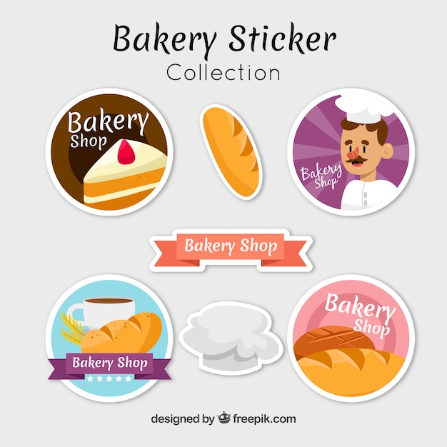 Set de pegatinas de panadería en estilo plano