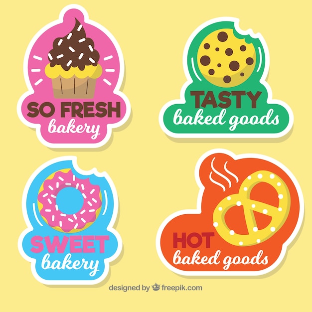 Vector gratuito set de pegatinas de panadería en estilo plano