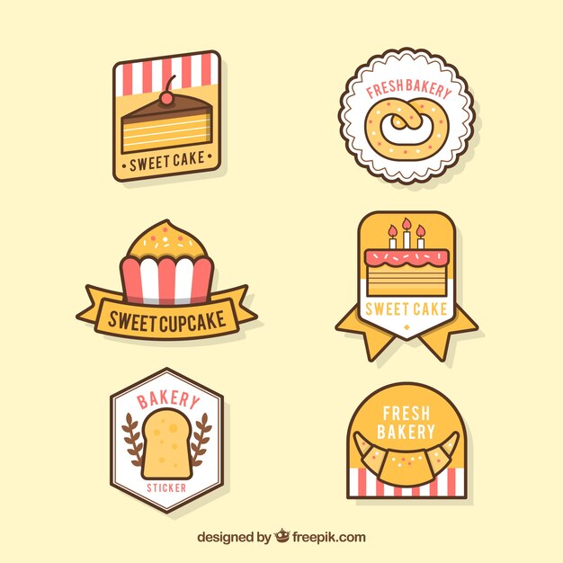 Set de pegatinas de panadería en estilo plano