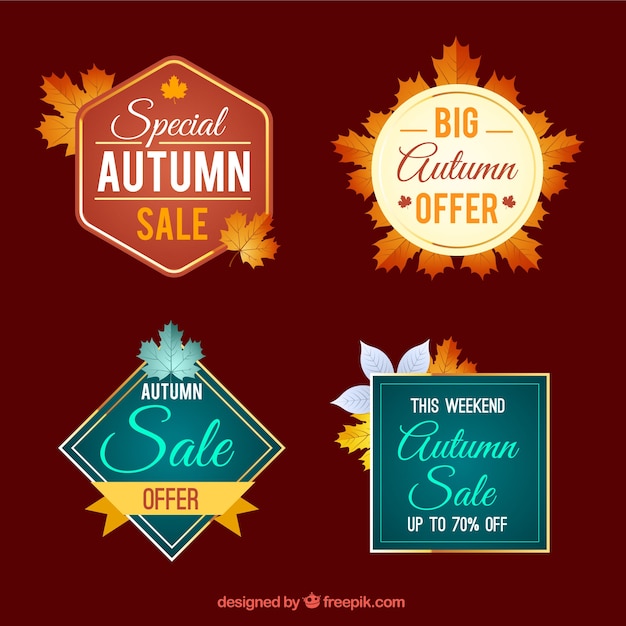 Vector gratuito set de pegatinas de rebajas de otoño