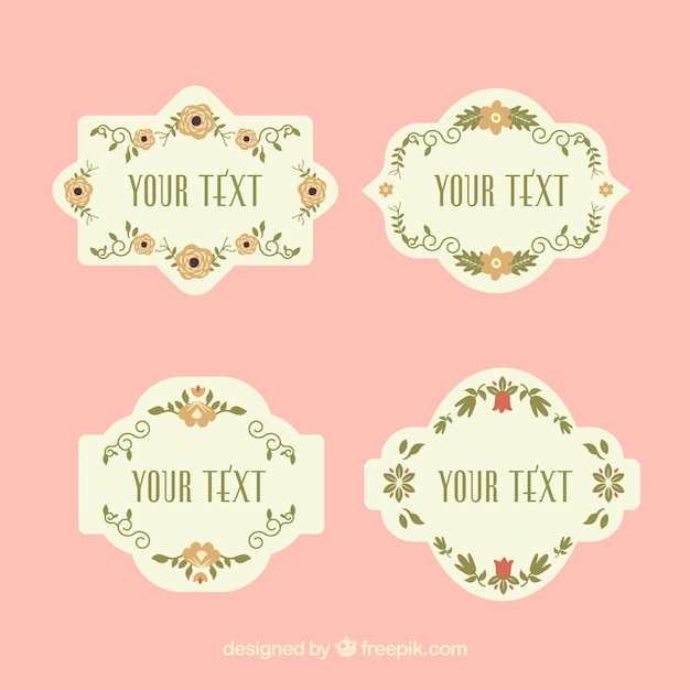 Vector gratuito set de pegatinas retro con decoración floral