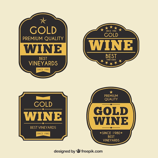 Vector gratuito set de pegatinas retro doradas de vino