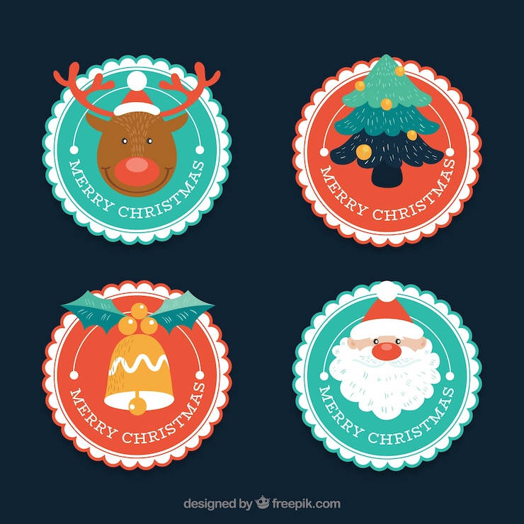 Vector gratuito set de pegatinas retro de navidad