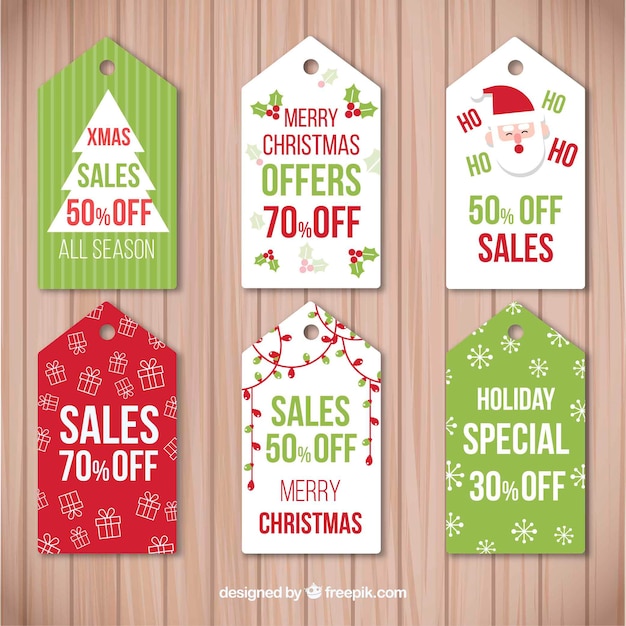 Vector gratuito set de pegatinas retro de rebajas de navidad