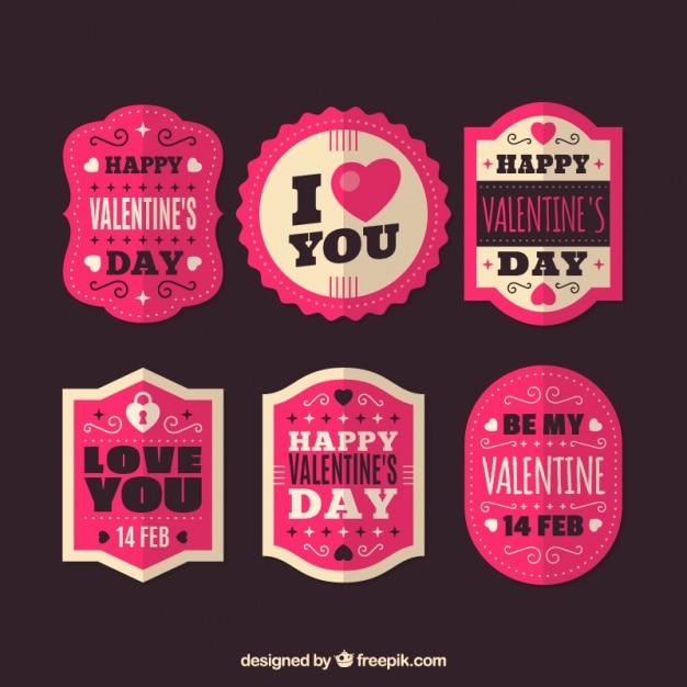 Vector gratuito set de pegatinas retro de san valentín en diseño plano