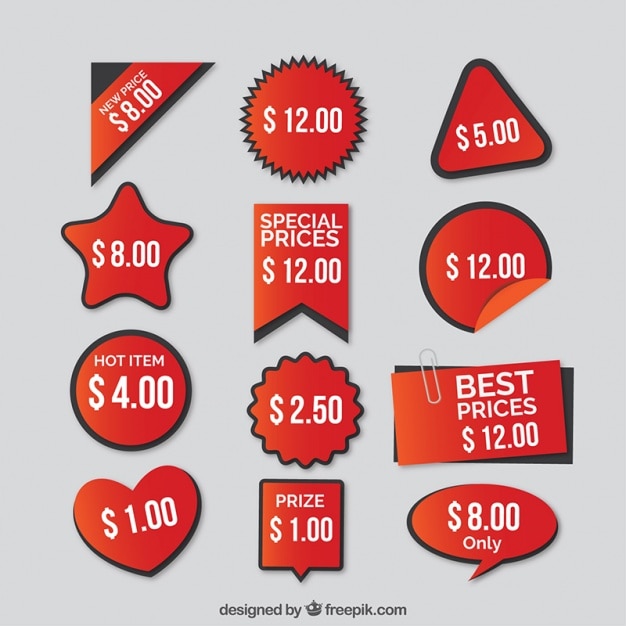 Vector gratuito set de pegatinas rojas de precios