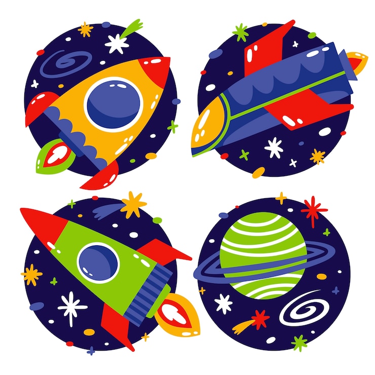 Vector gratuito set pegatinas universo plano dibujado a mano