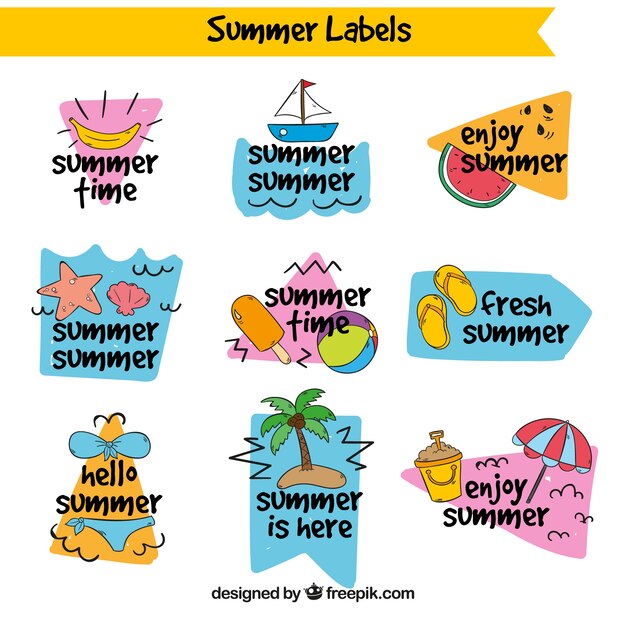 Set de pegatinas de verano dibujadas a mano