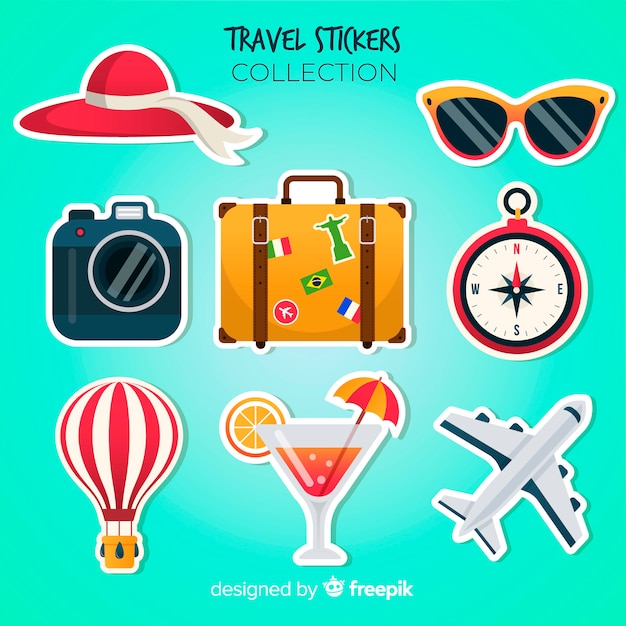 Vector gratuito set pegatinas viaje coloridas