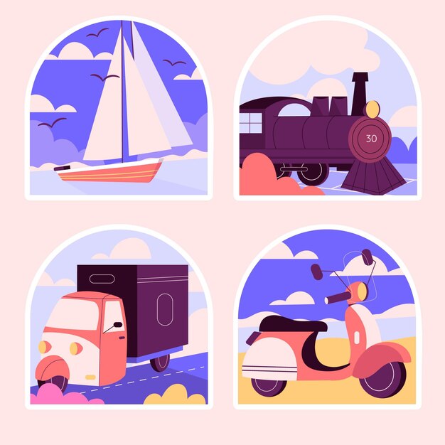 Set de pegatinas de viaje de diseño plano