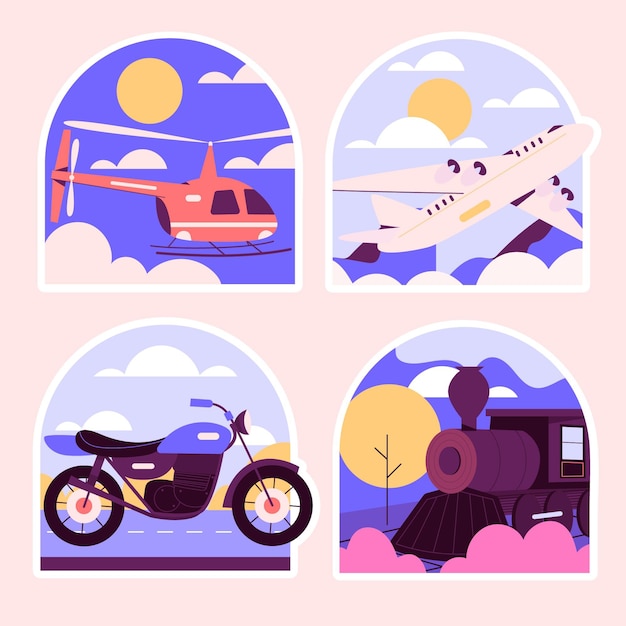 Vector gratuito set de pegatinas de viaje de diseño plano