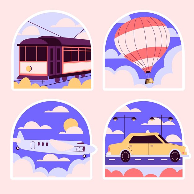 Vector gratuito set de pegatinas de viaje de diseño plano