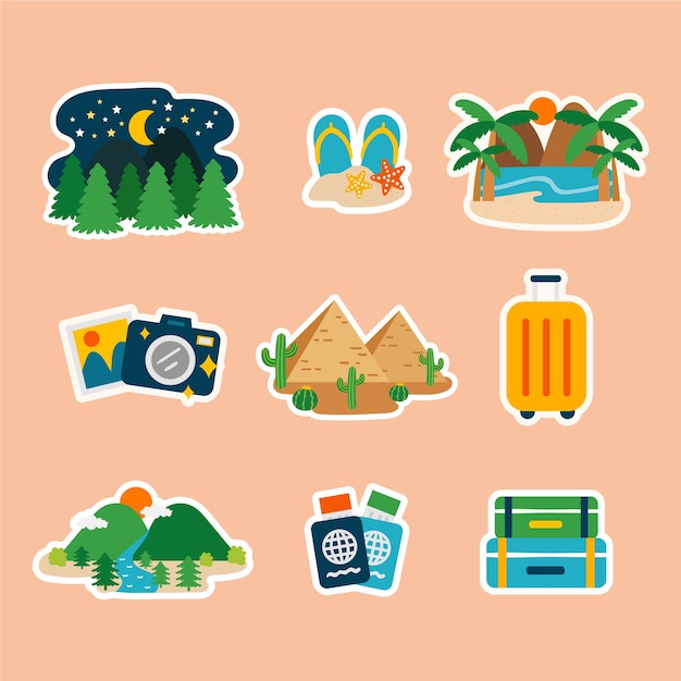 Vector gratuito set de pegatinas de viaje