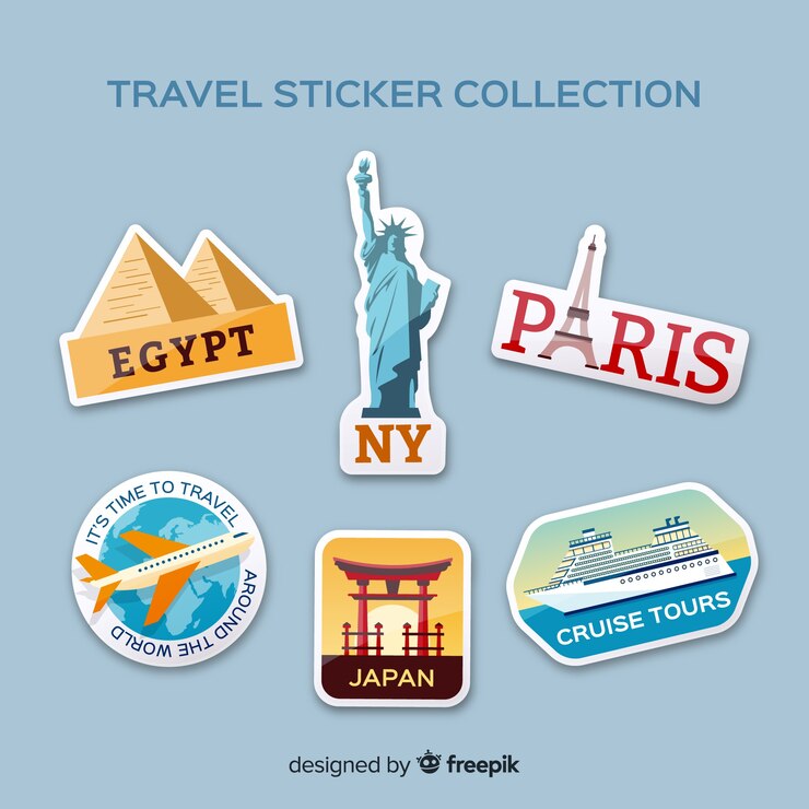 Vector gratuito set de pegatinas de viaje