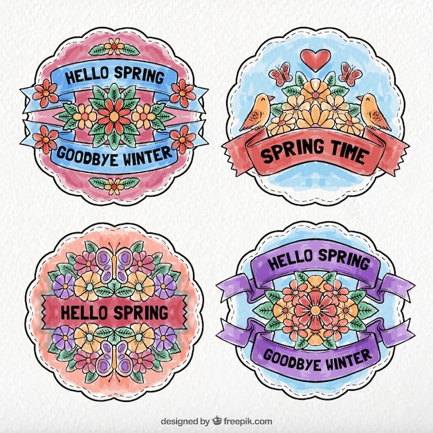 Vector gratuito set de pegatinas vintage de primavera