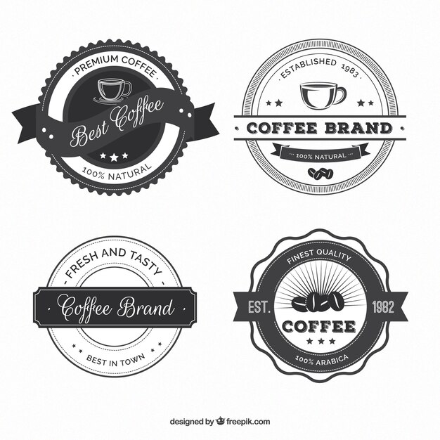 Set de pegatinas vintage redondas de cafetería