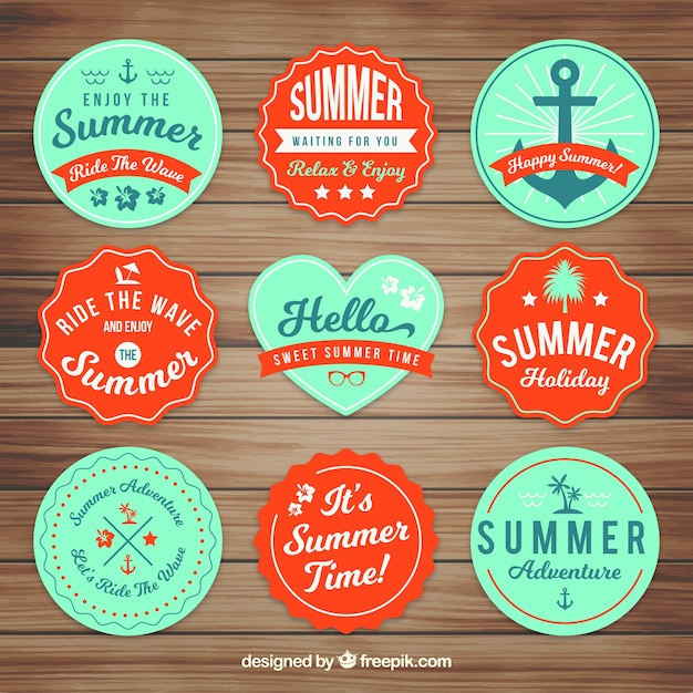 Vector gratuito set de pegatinas vintage de verano