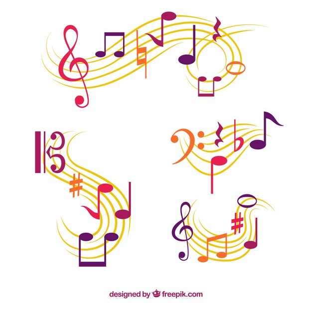 Set de pentagramas con notas musicales 