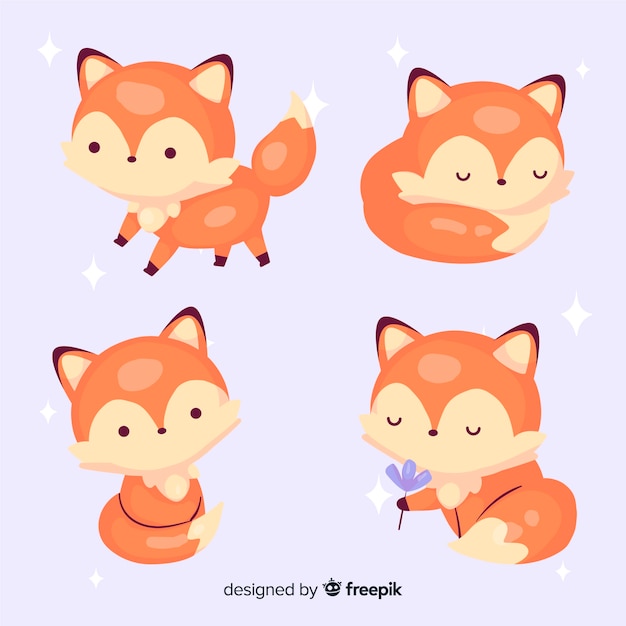 Vector gratuito set de pequeños zorros adorables