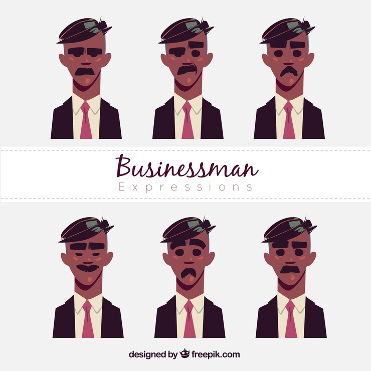 Vector gratuito set de personaje de hombre de negocios con seis expresiones faciales