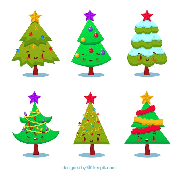 Vector gratuito set de personajes de árboles de navidad