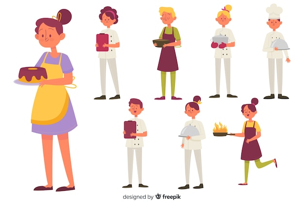 Vector gratuito set de personajes cocinando