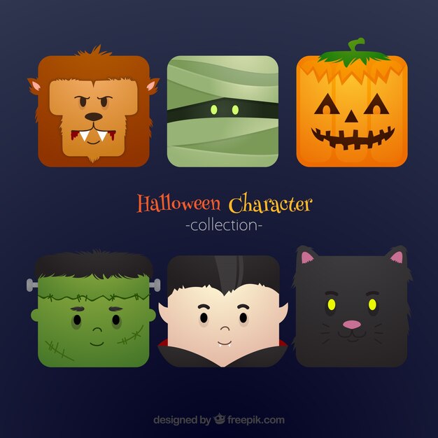 Set de personajes creativos de halloween en diseño plano 