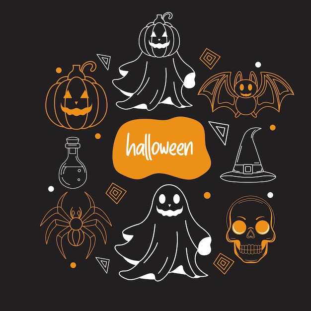 El set de personajes de dibujos animados de Halloween