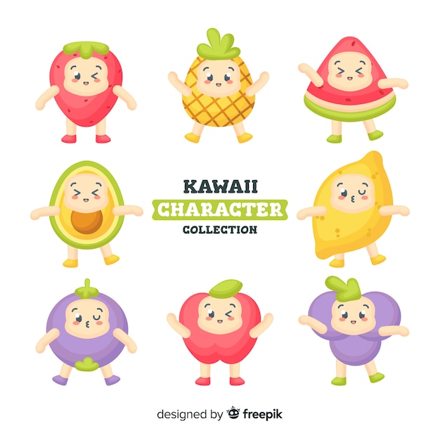 Vector gratuito set de personajes en estilo kawaii