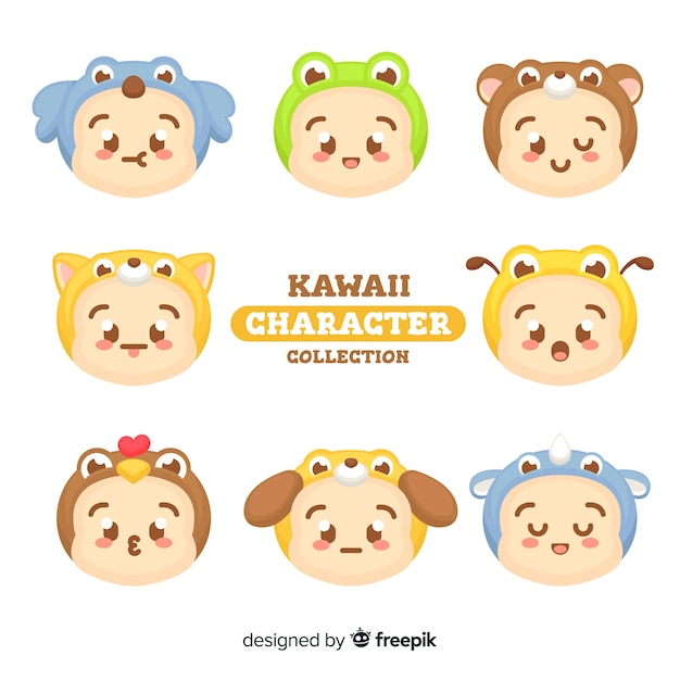 Vector gratuito set de personajes en estilo kawaii