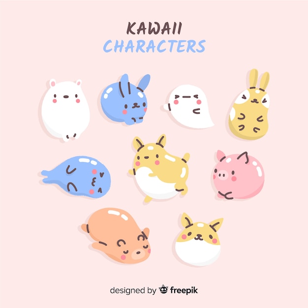 Set de personajes de estilo kawaii