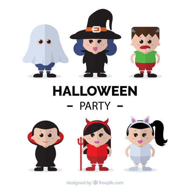 Set de personajes de fiesta de halloween disfrazados 