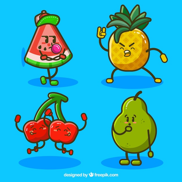 Vector gratuito set de personajes de frutas divertidas