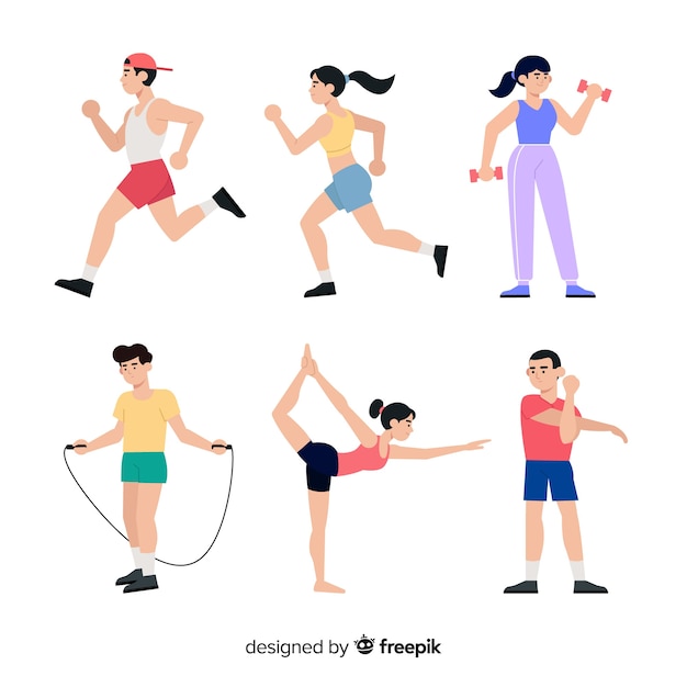 Set de personajes haciendo deporte