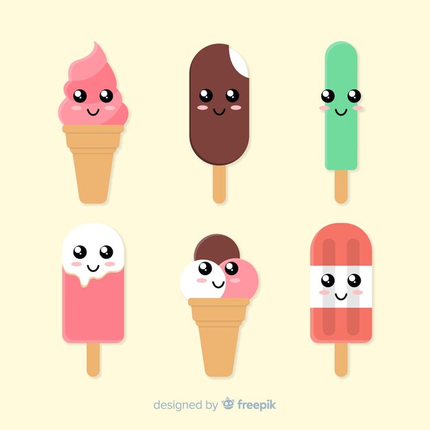 Set personajes de helado kawaii dibujados a mano