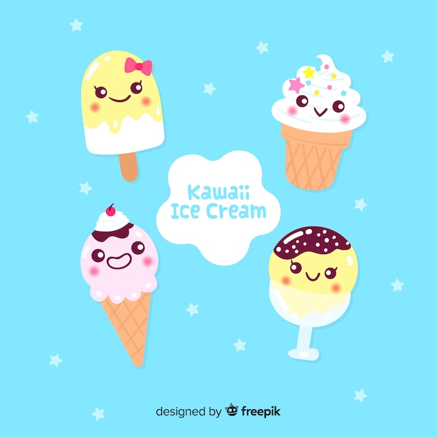 Vector gratuito set personajes de helado kawaii dibujados a mano