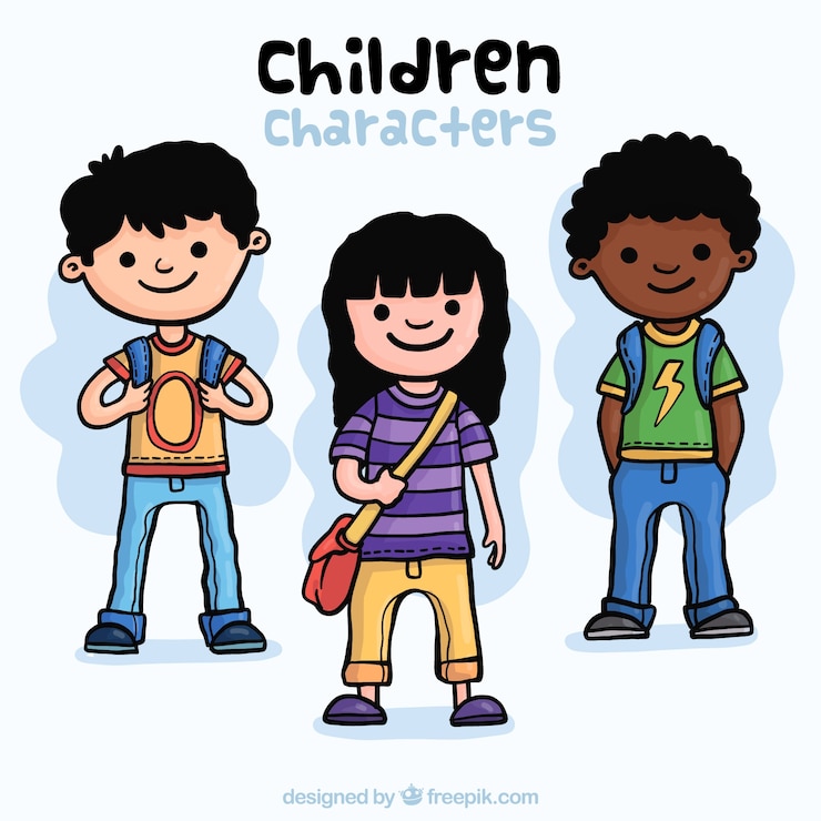 Vector gratuito set de personajes infantiles dibujados a mano