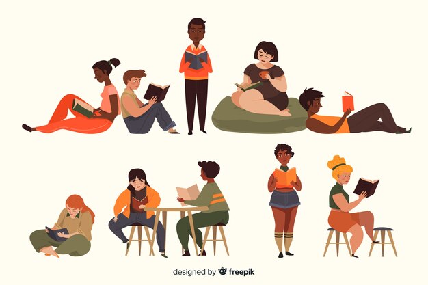 Set de personajes leyendo