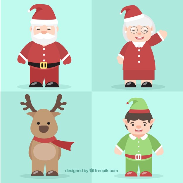 Set de personajes de navidad adorables y santa claus