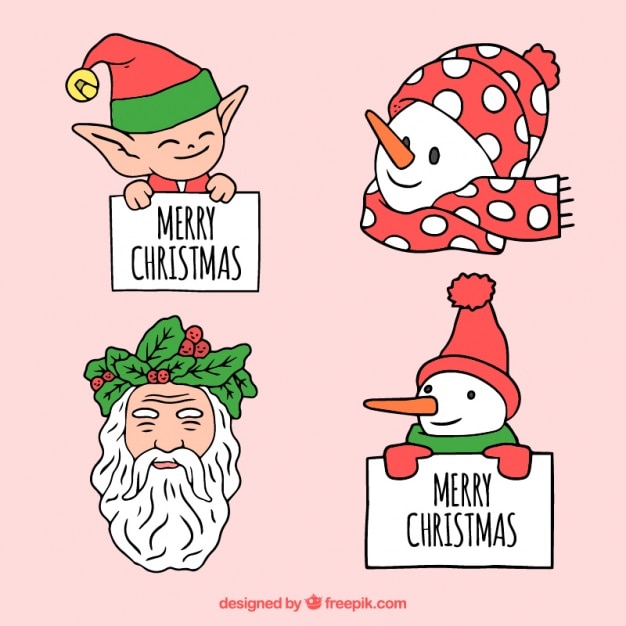 Vector gratuito set de personajes de navidad dibujados a mano