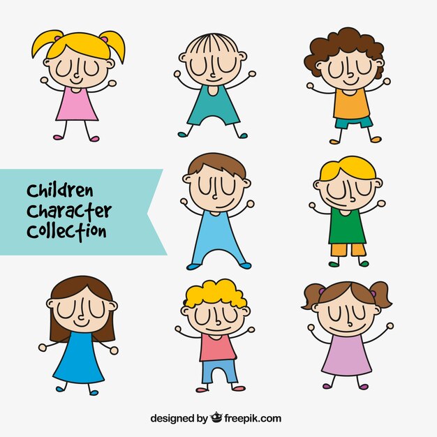 Set de personajes de niños con los ojos cerrados 