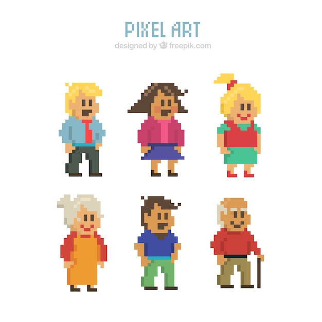 Set de personajes pixelados 